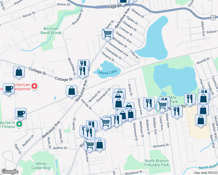 map of restaurants, bars, coffee shops, grocery stores, and more near 112 Davenport Street in Springfield