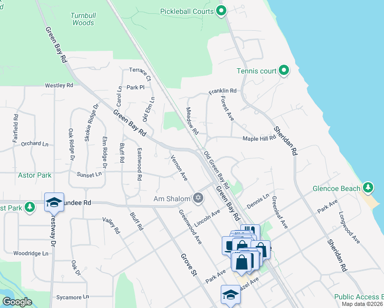 map of restaurants, bars, coffee shops, grocery stores, and more near 958d Green Bay Road in Glencoe