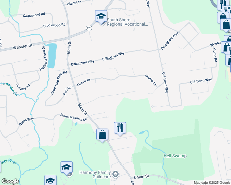 map of restaurants, bars, coffee shops, grocery stores, and more near 116 Meadowbrook Road in Hanover
