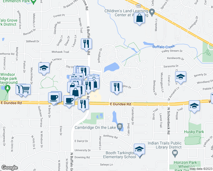 map of restaurants, bars, coffee shops, grocery stores, and more near 1619 Arlington Drive in Wheeling