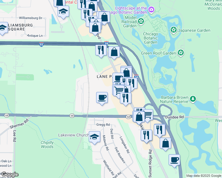 map of restaurants, bars, coffee shops, grocery stores, and more near 770 Skokie Boulevard in Northbrook