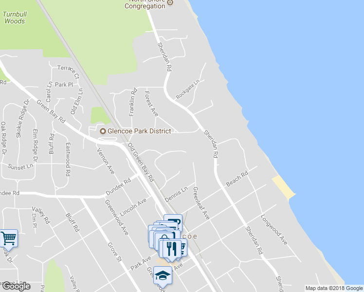 map of restaurants, bars, coffee shops, grocery stores, and more near 125 Crescent Drive in Glencoe