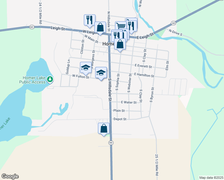 map of restaurants, bars, coffee shops, grocery stores, and more near 514 South Hillsdale Street in Homer