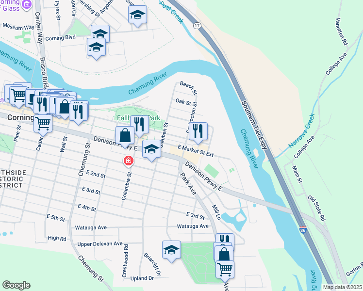map of restaurants, bars, coffee shops, grocery stores, and more near 353 East Market Street in Extensoin