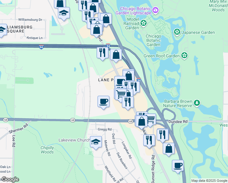 map of restaurants, bars, coffee shops, grocery stores, and more near 770 Skokie Boulevard in Northbrook