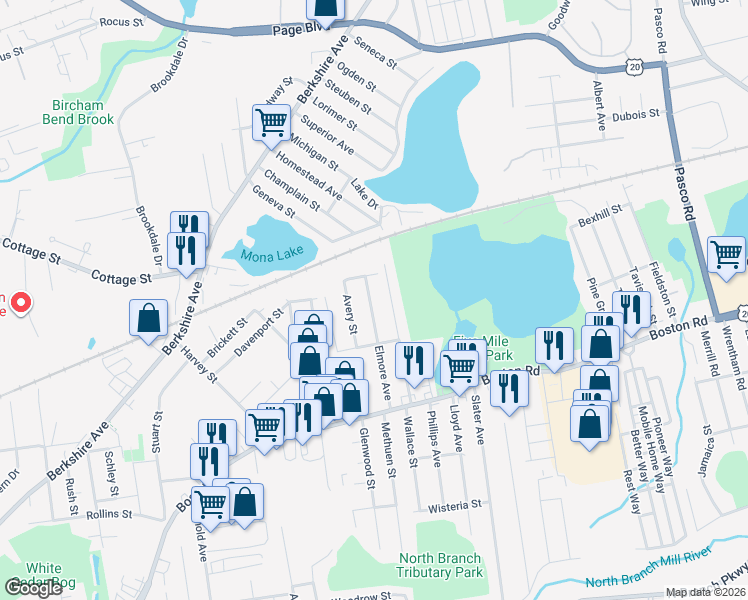 map of restaurants, bars, coffee shops, grocery stores, and more near 129 Elmore Avenue in Springfield