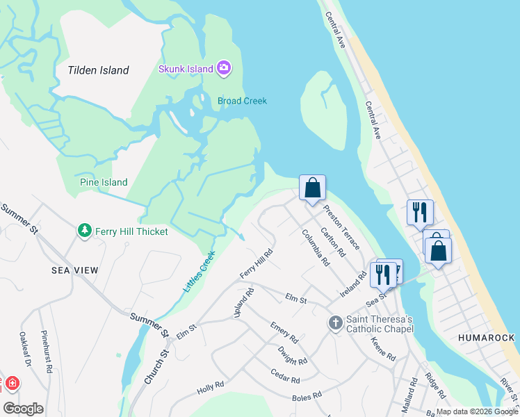 map of restaurants, bars, coffee shops, grocery stores, and more near 95 Grandview Avenue in Marshfield