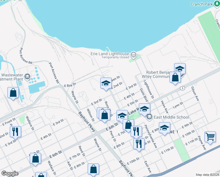 map of restaurants, bars, coffee shops, grocery stores, and more near 944 2nd Street in Erie