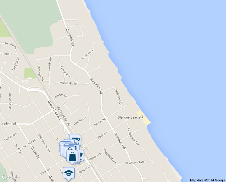map of restaurants, bars, coffee shops, grocery stores, and more near 58 Lakewood Drive in Glencoe