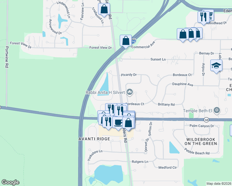 map of restaurants, bars, coffee shops, grocery stores, and more near 650 Sanders Road in Northbrook
