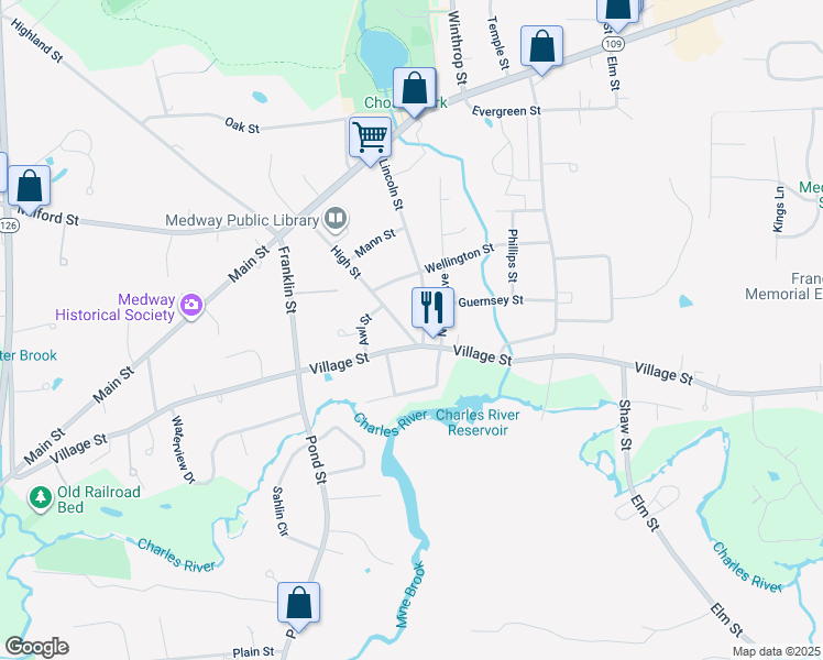 map of restaurants, bars, coffee shops, grocery stores, and more near 2 High Street in Medway