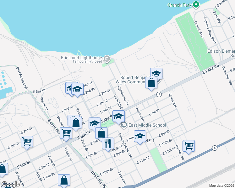 map of restaurants, bars, coffee shops, grocery stores, and more near 318-20 Dunn Boulevard in Erie