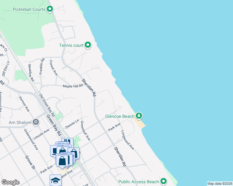 map of restaurants, bars, coffee shops, grocery stores, and more near 35 Lakewood Drive in Glencoe