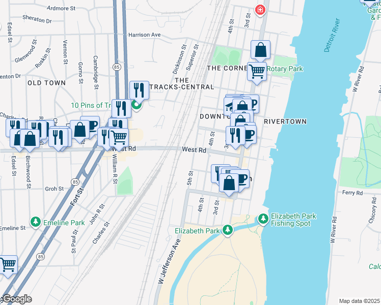 map of restaurants, bars, coffee shops, grocery stores, and more near 2814 5th Street in Trenton