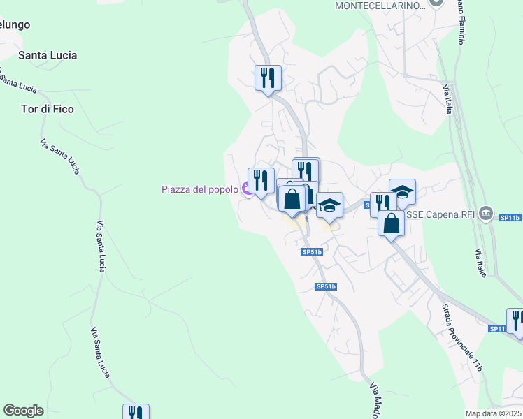 map of restaurants, bars, coffee shops, grocery stores, and more near 14 Via dei Mille in Capena