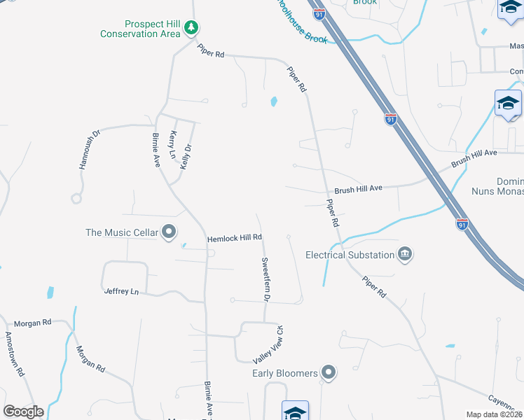 map of restaurants, bars, coffee shops, grocery stores, and more near 140 Sweetfern Drive in West Springfield