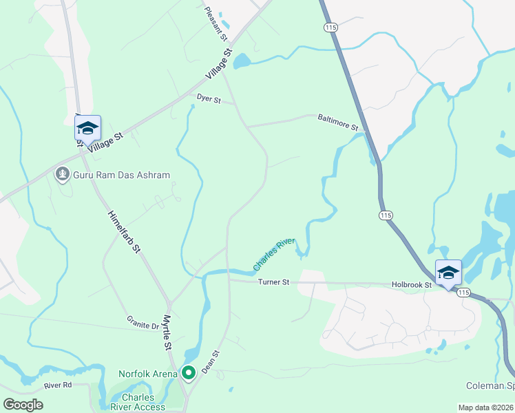 map of restaurants, bars, coffee shops, grocery stores, and more near 234 Pleasant Street in Millis