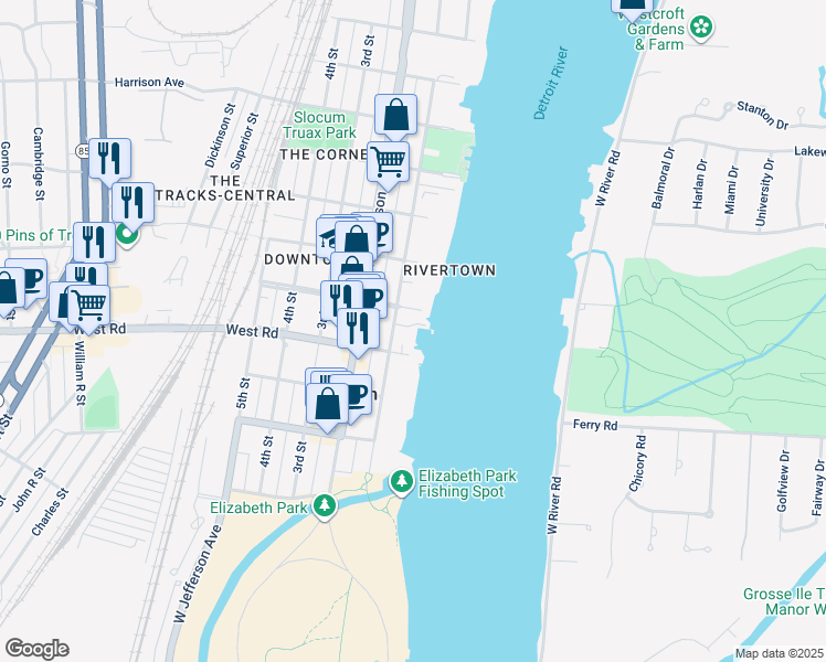 map of restaurants, bars, coffee shops, grocery stores, and more near 2761 Riverside Drive in Trenton