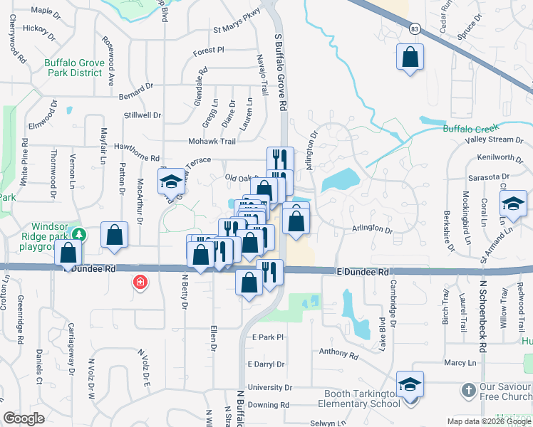 map of restaurants, bars, coffee shops, grocery stores, and more near 788 South Buffalo Grove Road in Buffalo Grove