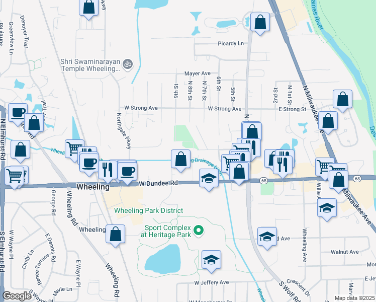 map of restaurants, bars, coffee shops, grocery stores, and more near 200 Glendale Street in Wheeling
