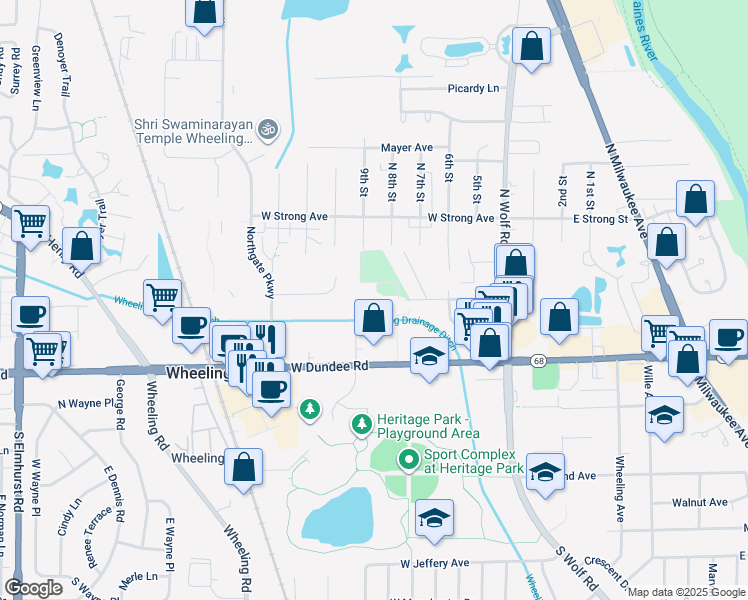 map of restaurants, bars, coffee shops, grocery stores, and more near 200 Glendale Street in Wheeling