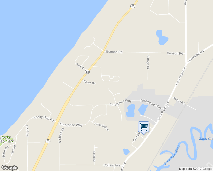 map of restaurants, bars, coffee shops, grocery stores, and more near 1418 Whispering Trail in Benton Harbor