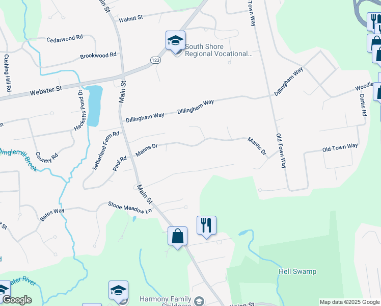 map of restaurants, bars, coffee shops, grocery stores, and more near 116 Meadowbrook Road in Hanover