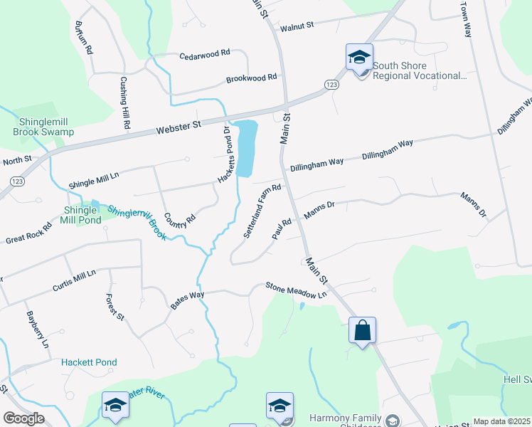 map of restaurants, bars, coffee shops, grocery stores, and more near 80 Setterland Farm Road in Hanover