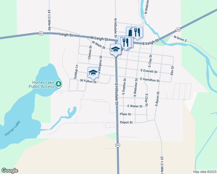 map of restaurants, bars, coffee shops, grocery stores, and more near 403 South Hillsdale Street in Homer
