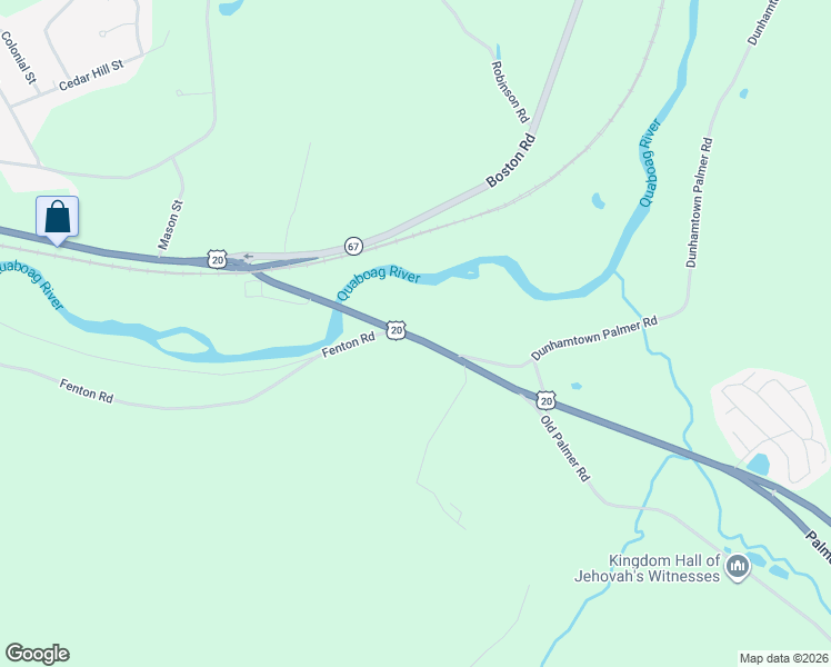 map of restaurants, bars, coffee shops, grocery stores, and more near 1704 Dunhamtown Palmer Road in Monson