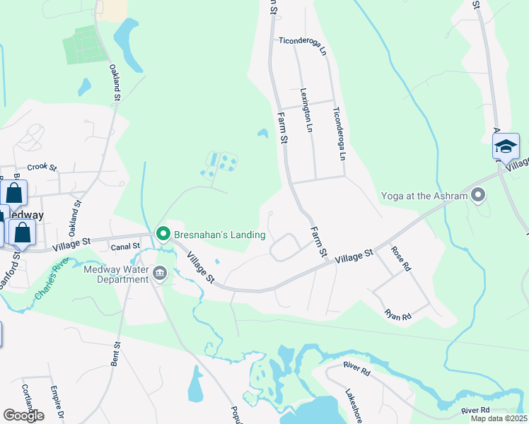 map of restaurants, bars, coffee shops, grocery stores, and more near 4 Pine Ridge Drive in Medway