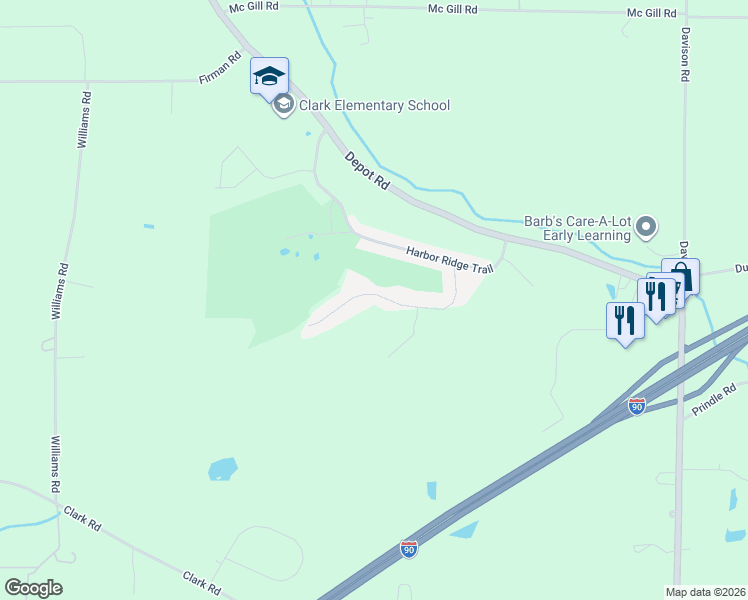 map of restaurants, bars, coffee shops, grocery stores, and more near 7046 Sandy Trail in Erie