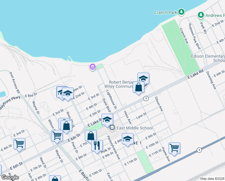 map of restaurants, bars, coffee shops, grocery stores, and more near 216 Hess Avenue in Erie