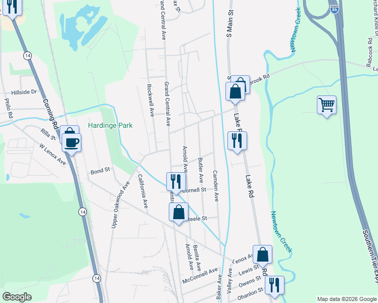 map of restaurants, bars, coffee shops, grocery stores, and more near 3111 Arnold Ave in Horseheads