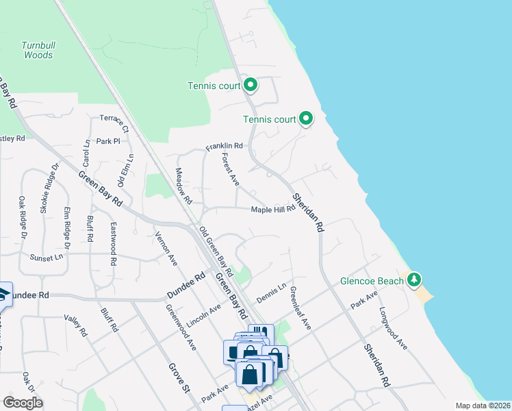 map of restaurants, bars, coffee shops, grocery stores, and more near 951 Forest Avenue in Glencoe