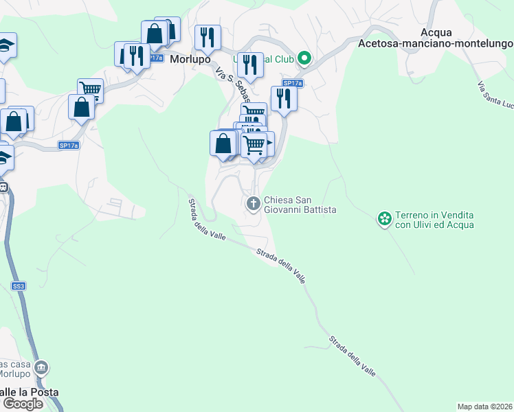 map of restaurants, bars, coffee shops, grocery stores, and more near 108 Corso Umberto I in Morlupo