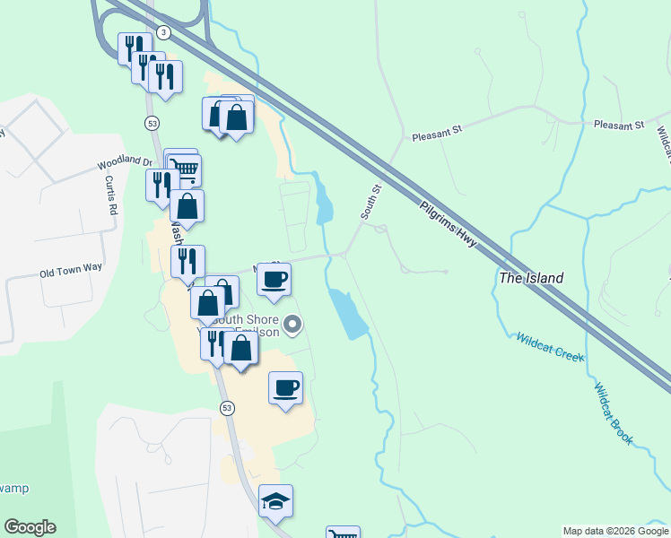 map of restaurants, bars, coffee shops, grocery stores, and more near 265 South Street in Norwell