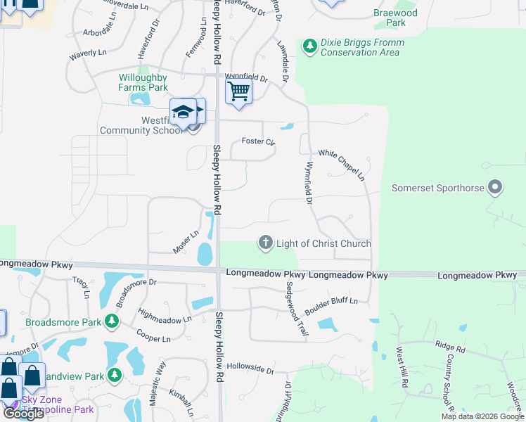 map of restaurants, bars, coffee shops, grocery stores, and more near 1570 Westbourne Parkway in Algonquin