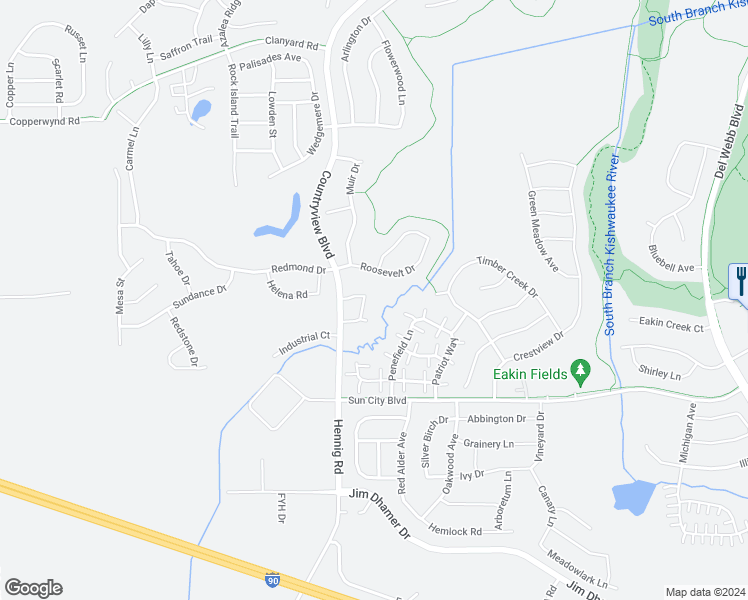 map of restaurants, bars, coffee shops, grocery stores, and more near 12950 Meadow View Court in Huntley