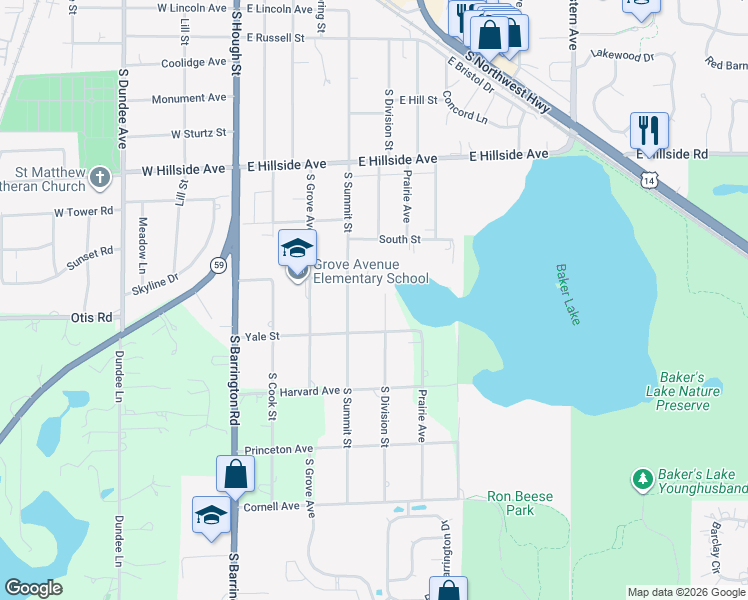 map of restaurants, bars, coffee shops, grocery stores, and more near 903 South Division Street in Barrington