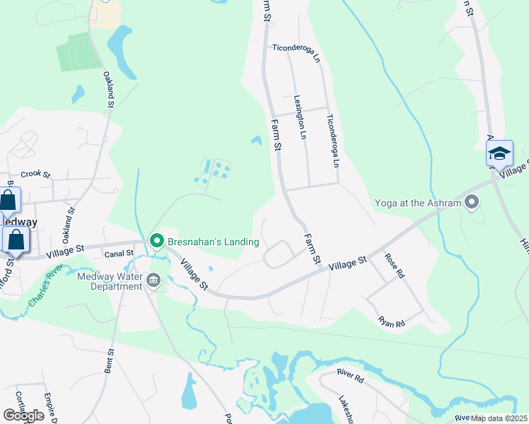map of restaurants, bars, coffee shops, grocery stores, and more near 4 Pine Ridge Drive in Medway