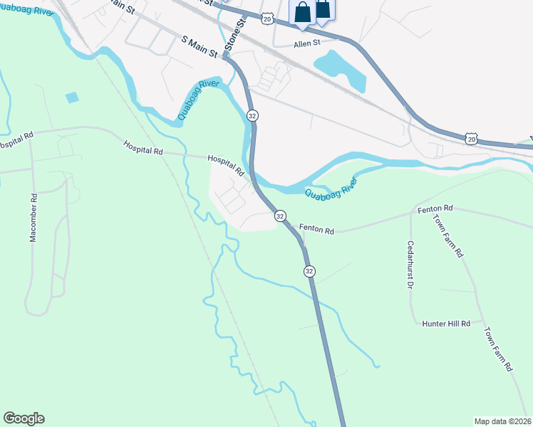 map of restaurants, bars, coffee shops, grocery stores, and more near 22 Silva Street in Monson