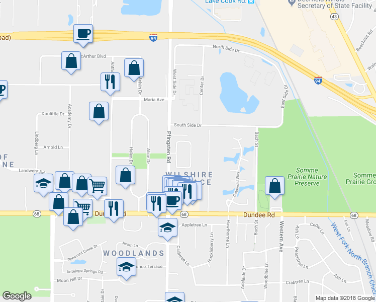 map of restaurants, bars, coffee shops, grocery stores, and more near 541 Dunsten Circle in Northbrook