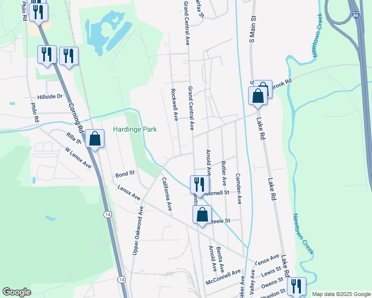 map of restaurants, bars, coffee shops, grocery stores, and more near 1955 Grand Central Avenue in Horseheads
