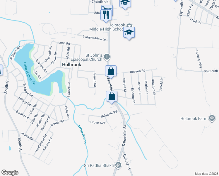 map of restaurants, bars, coffee shops, grocery stores, and more near 406 South Franklin Street in Holbrook