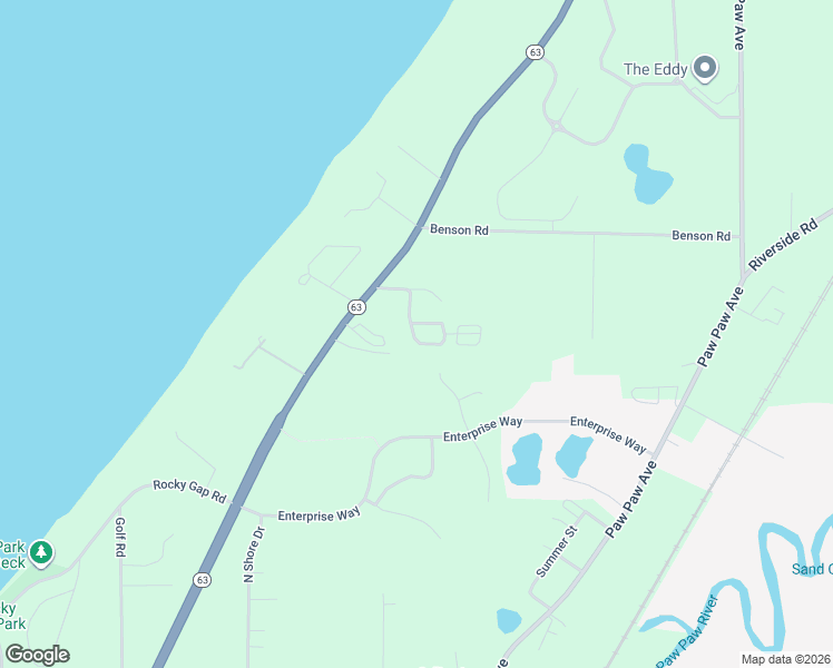 map of restaurants, bars, coffee shops, grocery stores, and more near 1418 Whispering Trail in Benton Harbor