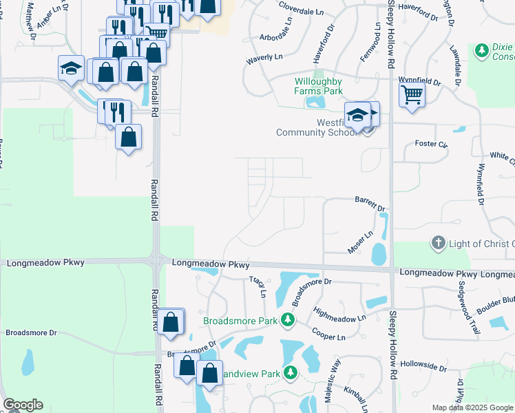 map of restaurants, bars, coffee shops, grocery stores, and more near Glenmont Street in Algonquin