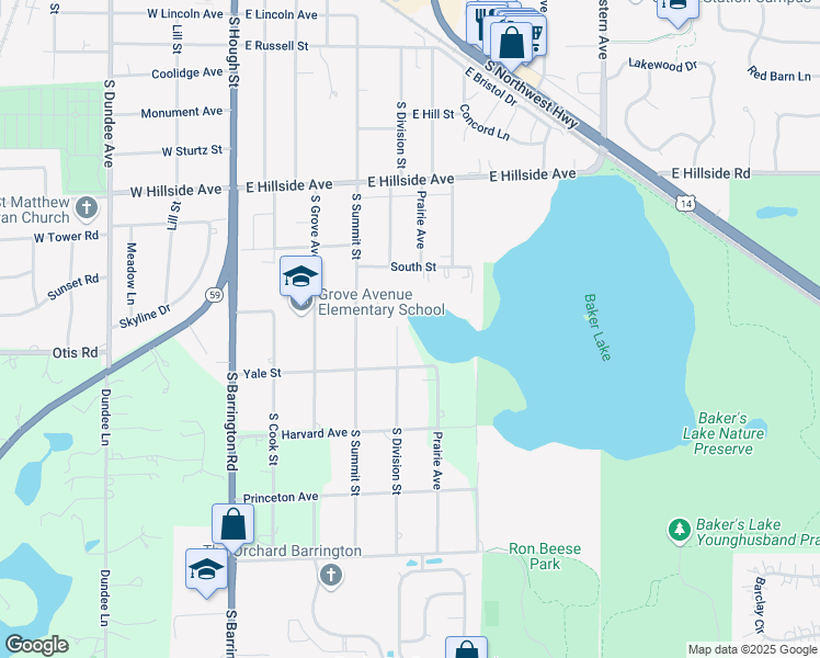 map of restaurants, bars, coffee shops, grocery stores, and more near 907 South Division Street in Barrington