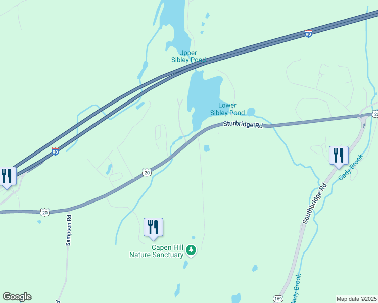 map of restaurants, bars, coffee shops, grocery stores, and more near 83 Sturbridge Road in Charlton