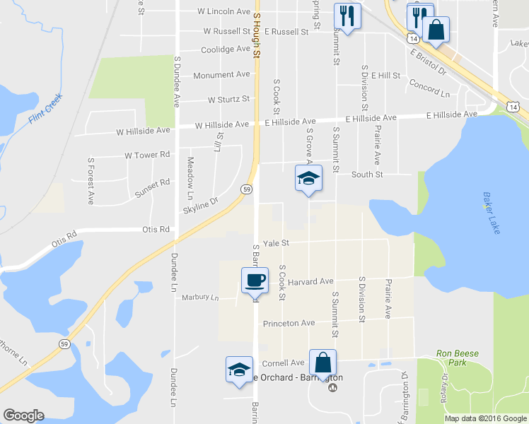 map of restaurants, bars, coffee shops, grocery stores, and more near 905 South Hough Street in Barrington
